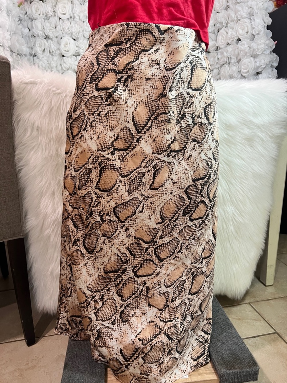 Aqua Snake-Print A-Line Skirt in Tan and Black